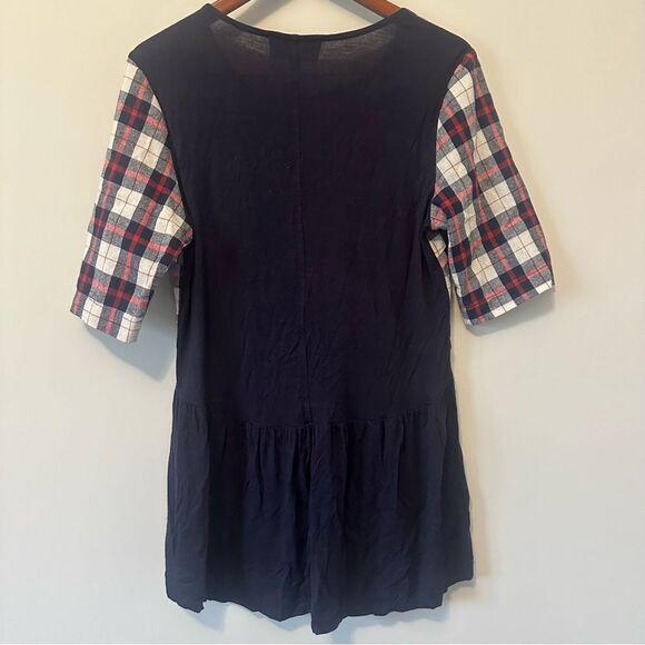 Sundays in Brooklyn Size M Plaid Short Sleeve Linen Blend Blouse - Picture 3 of 4